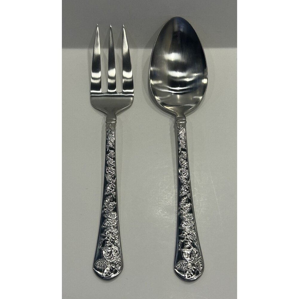 Yamazaki Gear TAPESTRY BOUQUET Serving Spoon and Fork Set  Preowned Nice!
